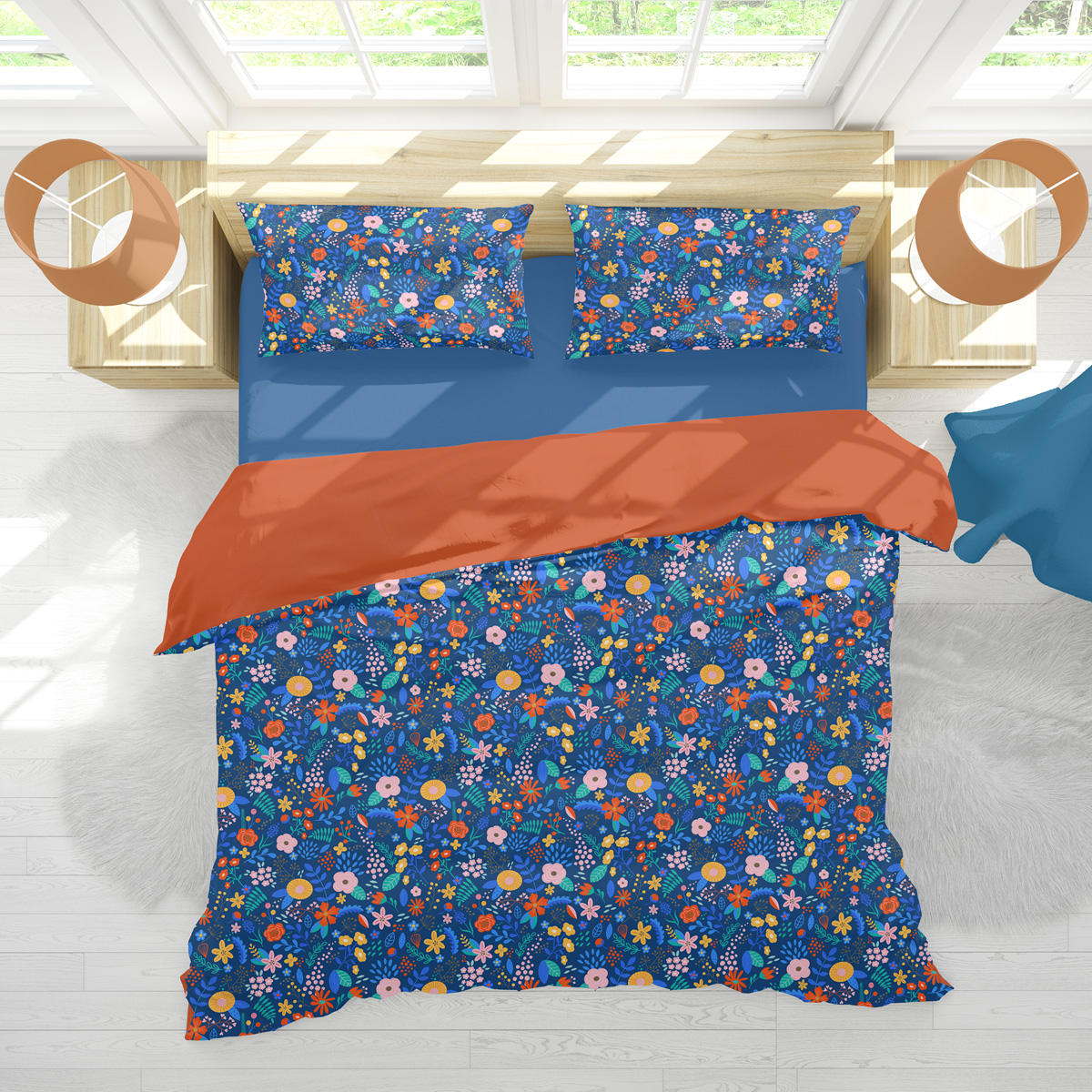 blue flower bedding