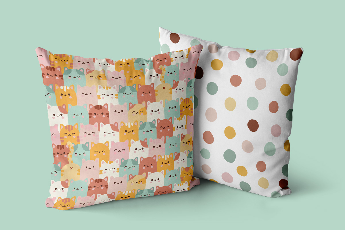 kawaii print cats pillow