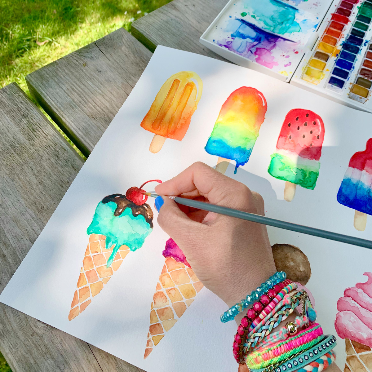 watercolor painting ice cream