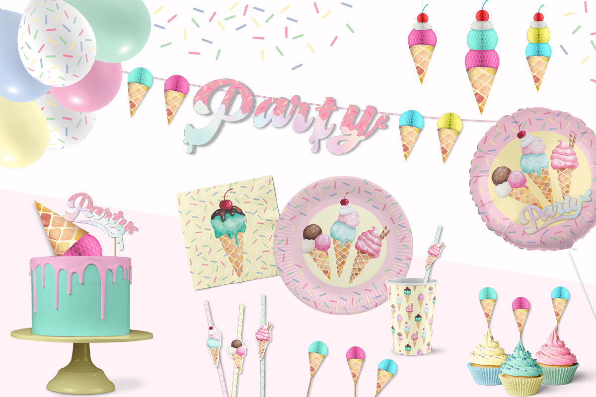 Ice cream party plates and cups